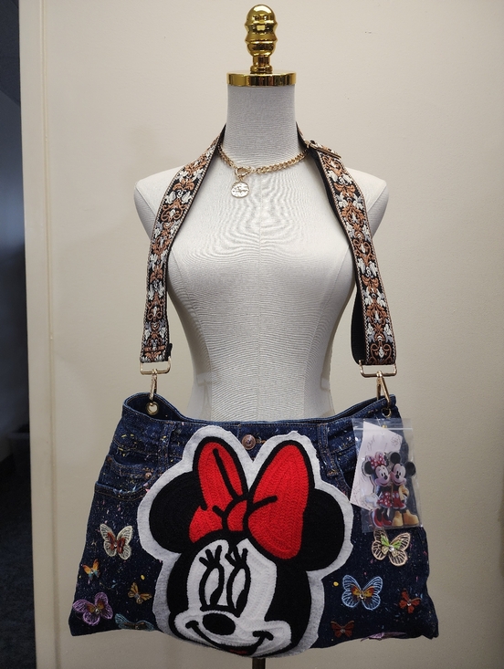 Reimagined Denim Minnie Mouse Crossbody Purse One Of One Handcrafted Statement